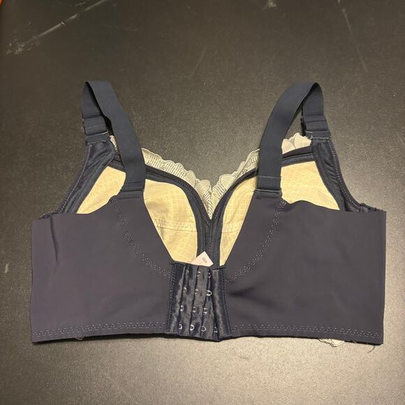 Agnes Orinda Navy Blue & Cream Lace Wire Free 4 Hook Bra Size 40D - Picture 2 of 6